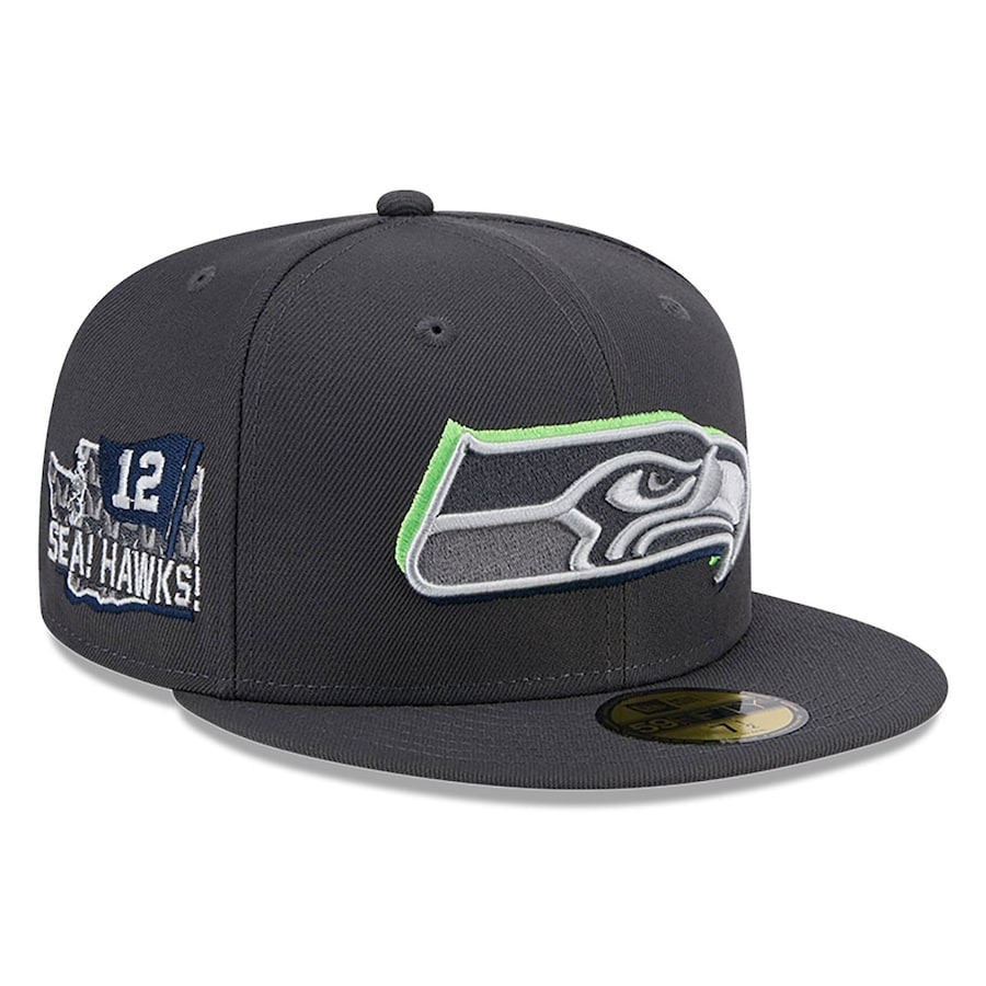 Seattle Seahawks New Era Official 2024 NFL Draft On Stage 59FIFTY Fitted Hat - Graphite