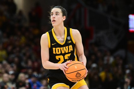 Iowa Hawkeyes guard Caitlin Clark (22)shoots the ball against the South Carolina Gamecocks in the finals of the Final Four of the women's 2024 NCAA Tournament at Rocket Mortgage FieldHouse